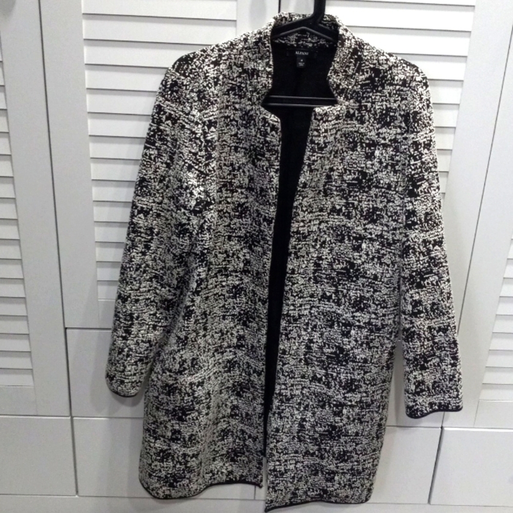 Alfani Women's Jacket Cardigan Open Front Long Sleeve Black & Cream Size M
